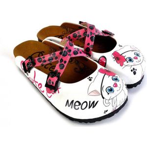 GOBY Clogs met Kat en Bloem – Handgemaakt – Hoge Kwaliteit – Maat 37