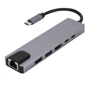 6-in-1 USB-C Docking Station – HDMI 4K @60Hz • Ethernet • USB 3.0 • PD 100W – Universele laptop hub
