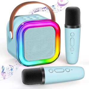 Luidspreker - Audio - Bluetooth-luidspreker - Mini-karaokemachine - met 2 draadloze microfoons - Draagbaar - Bluetooth-karaokeluidspreker - Perfect verjaardags- en vakantiespeelgoedcadeau voor jongens en meisjes - Blauw