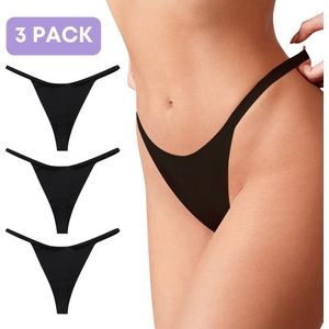 Naadloze string voor Dames - Zwart - Maat M - Set van 3 - Ultrazacht - Brazilian slip - string - Naadloos ondergoed dames - Seamless ondergoed dames - Invisible string - thong