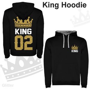 Hoodie King with Crown Printed Glitter Golden and white Letters for men