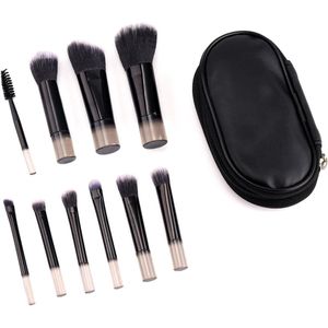 Allecto Plus - Mini-Reismake-Upborstels in Borstelzakje - Draagbare Make-Upborstelcollectie - Voor thuis en op reis - Stijlvol en veelzijdig - Zwart - Professionele Schoonheidsborstels