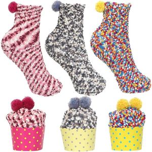 Kerstsokken 3 paar met cupcakes design voor dames - feestelijke wintersokken voor Kerstmis, Nieuwjaar en Valentijnsdag
