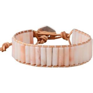 Marama - armband Coral Jade - edelsteen - leer - damesarmband - verstelbaar