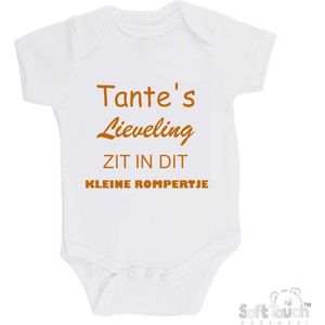 100% katoenen Romper ""Tante's lieveling zit in dit kleine rompertje"" Unisex Katoen Wit/tan Maat 56/62
