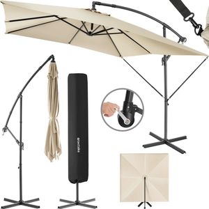 tectake® - Zweefparasol Apollon - Vierkant 250 x 250 cm - Terrasparasol - Grote parasol - Incl. windbeveiliging en beschermhoes - beige