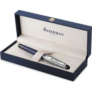 Waterman Expert vulpen | Metaal-blauwe lak met palladium detail | Gebeitelde dop | Roestvrij staal fijne penpunt