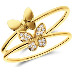 Lucardi Dames Zilveren goldplated ringen set vlinder zirkonia - Ring - 925 Zilver - Goudkleurig - 16.50 / 52 mm