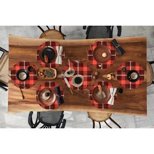 Ronde placemats - Onderlegger - Placemats rond - Schotse ruit - Plaid - Rood - Patronen - 10 stuks