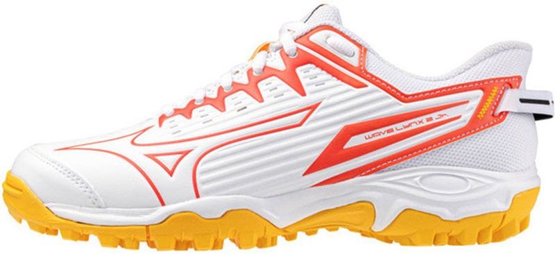 Mizuno WAVE LYNX 2 Jr. Hockeyschoenen Wit/Fiery Coral 2/Citrus Junior Maat 31