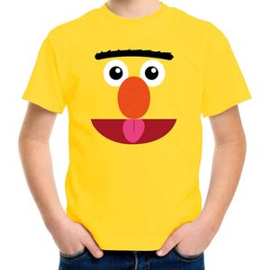 Gele cartoon knuffel gezicht verkleed t-shirt geel voor kinderen - Carnaval fun shirt / kleding / kostuum 110/116