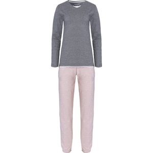 By Louise - Pyjama Set - Grijs/Roze - Dames - Katoen - Lange Mouwen