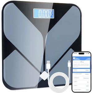 Bluetooth Personenweegschaal met 23 Lichaamsgegevens - Oplaadbaar via USB en LCD-Display