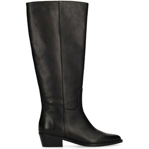 Manfield - Hoge Laarzen - Zwart - Leren - Brede Schacht