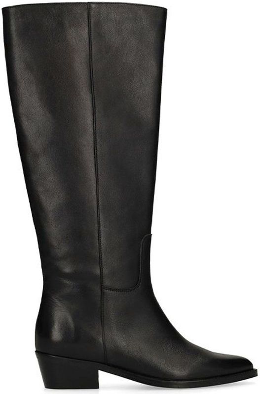 Manfield - Hoge Laarzen - Zwart - Leren - Brede Schacht