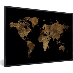 Fotolijst incl. Poster - Wereldkaart - Goud - Luxe - Aarde - Zwart - 120x80 cm - Posterlijst