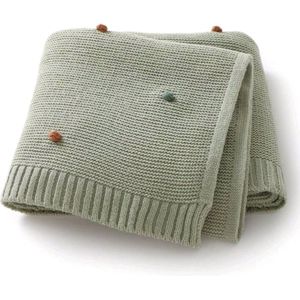 Gebreid babydeken groen met knots - gebreid babydeken - gebreid wiegdeken - groene deken ledikant - gebreid katoenen babydeken - zacht gebreid deken baby