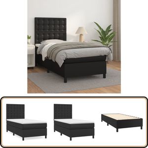 vidaXL Boxspring - Kunstleer - Zwart - 90x190 cm Boxspringbed - Kunstleder Bed Frame - Pocketveer Matras - Boxspring - Slaapkamer Meubels