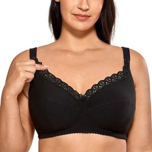 Allecto Plus - Zwarte Nursing BH voor Vrouwen in Plus Size van Katoen - Draadloos en Comfortabel - Maat 36J