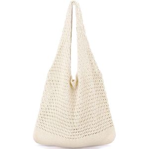 Beige Gehaakte Tas - Grote Esthetische Strandtas voor Vrouwen