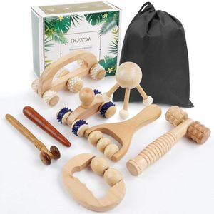 Prachtige massageset van hout - 8 stuks fasciarol massageroller voor spierontspanning en lichaamsvorming