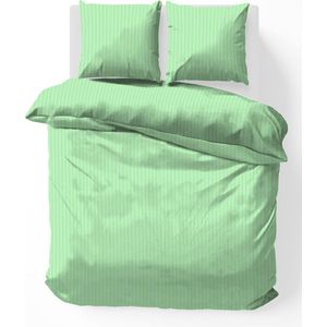 iSleep Dekbedovertrek Satijnstreep - Tweepersoons - 200x200/220 cm - Licht Groen