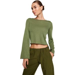 Trendyol Kaki Crop-Gebreide Blouse Met Boothals, Normale Pasvorm Twoaw24Bz00156