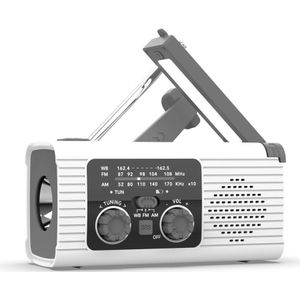PULUZ 1 Stuks Witte Noodradio - 2000mAh Zonne-Energie En Handmatige Oplaadbare Radio - Multifunctionele Draagbare Radio Met Zaklamp - Noodoplading Voor Telefoon En Noodverlichting