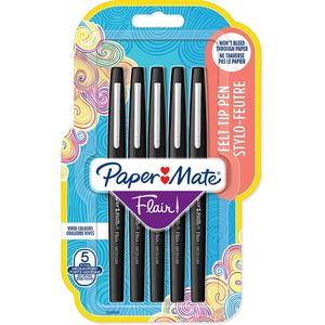 Paper Mate Flair-viltstiften | Medium punt (0,7 mm) | Zwart | 5 stuks