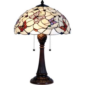 Tiffany Tafellamp Ø 41*60 cm E27/max 2*60W Paars, Rood, Wit Glas in lood HalfRond vlinder Tiffany Bureaulamp Tiffany Lampen
