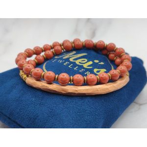 Mei's Tibetan Coppery Jasper | Tibetaanse armband dames / wikkelarmband / sieraad dames | Edelsteen / Afrikaanse Jade / Koper | polsmaat 17 cm / rood