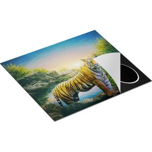 Chefcare Inductie Beschermer Luipaard in een Vijver bij Zonsondergang - 57,6x51,6 cm - Afdekplaat Inductie - Kookplaat Beschermer - Inductie Mat