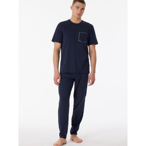 SCHIESSER 95/5 Nightwear pyjamaset - heren pyjama lang korte mouwen biologisch katoen gestreept nachtblauw - Maat: 3XL