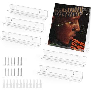 Grammofoonplaten, wandhouder, 6 stuks vinyl platenrek, 30,8 x 4 x 4,5 grammofoonplaten, standaard, wandLP-houder, platenrek met schroeven, voor platen, fotoalbum en verzamelstukken (helder)