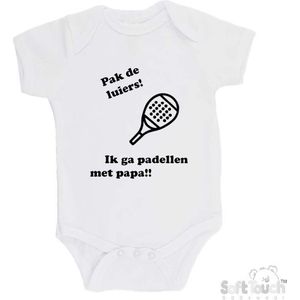 100% katoenen Romper ""Pak de luiers! Ik ga padellen met papa!!"" Padel Unisex Katoen Wit/zwart 68/74