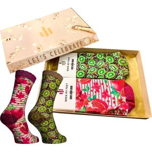 Sock My Feet - Grappige sokken dames - 2pack - Maat 39-42 - Moederdag cadeautje - Sokken Giftbox - Funny Socks - Vrolijke sokken - Kiwi print - Cadeau dames - Gekke sokken - Grappige cadeaus - Socks First.