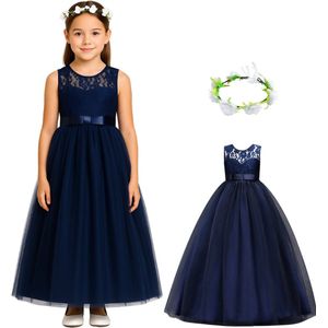 Joya Kids - Communie Jurk - Donker Blauw - Bruidsmeisjes Jurk - Prinsessen Jurk - Feestjurk