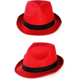 4x stuks party Carnaval verkleed gleufhoedjes rood met band - gangster/maffia stijl