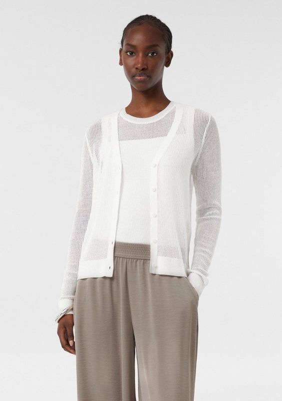 COMMA - Gebreid Vest - Wit - V-hals - Lange Mouw - Normale Pasvorm