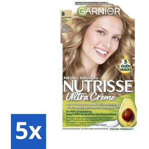 Garnier - Nutrisse Ultra Crème 8 - Haarkleuring - Lichtblond - Intens Voedend - Permanente Kleur - Bulkverpakking - 5 stuks