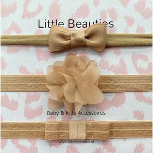 Little Beauties - haarbandjes - baby - peuter - set 3 stuks - taupe - kraamkado - babygift