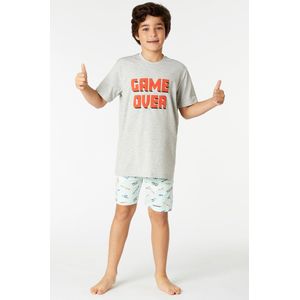 Woody pyjama jongens - lichtgrijs - game over - 221-2-QRS-Z/142 - maat 116