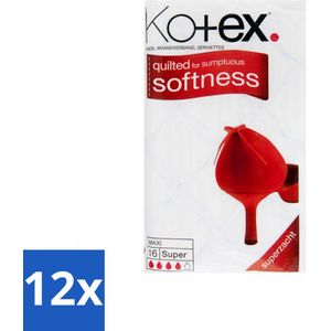 Kotex – Maxi Maandverband – Super – 16 stuks per verpakking - Voordeelverpakking - 12 stuks