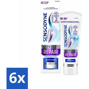6 x Sensodyne - Tandpasta - Clinical Repair - Active White - Tandglazuur Herstellen - 75 ml - Tandgevoeligheid - Tandpasta - Wittere Tanden - Gevoelige Tanden - Novamin
