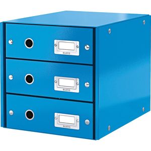 Leitz WOW Click & Store Kartonnen Ladekast Met 3 Laden voor A4 Formaten - 28.6 x 28.2 x 35.8 Cm (BxHxD) - Ideaal voor Kantoor en Thuiswerken/Thuiswerkplek - Blauw