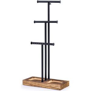 Boraboi ® Sieraden Display Standaard met Houten Basis en Verstelbare Metalen Staven voor Kettingen, Oorbellen en Ringen