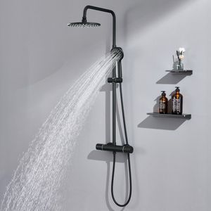 Auralum max Regendouche met Thermostaatkraan - Doucheset Zwart - Regendoucheset - Zwart Douchekolom met Thermostatische Mengkraan - 9 inch Douchekop