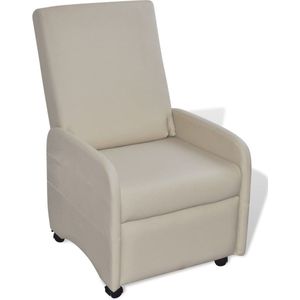 The Living Store Fauteuil - Comfortabel - Kunstleer - Verstelbaar - Wieltjes - Crème - 65 x 83 x 101 cm