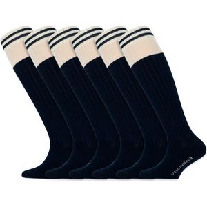 Meisjes sokken | Kniekousen met strepen | Merk: Yellow Moon | Kleur: Marine blauw | Maat: 19 t/m 42 | 6 Paar