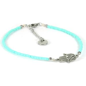 Heaven Eleven - dames - Enkelbandjes - glas - turkoois - 1mm - verstelbaar 23cm + 4cm